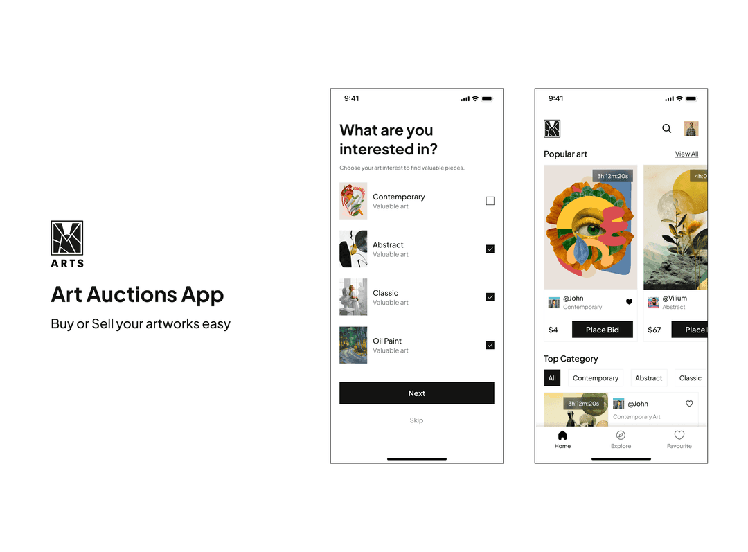 Art auction app concept design