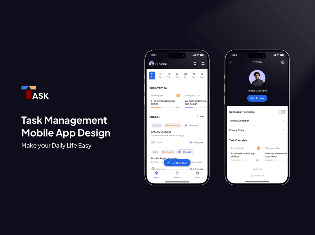 Task management app concept design