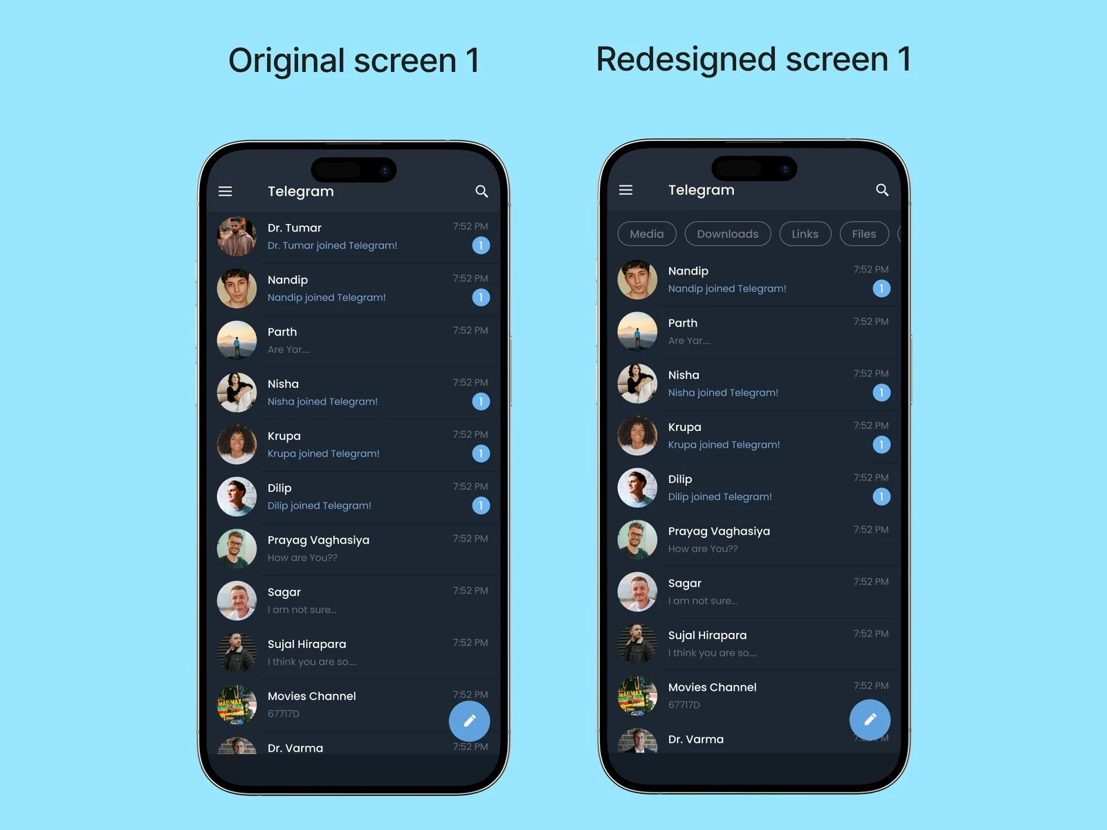 The redesigned interface with the category bar in place